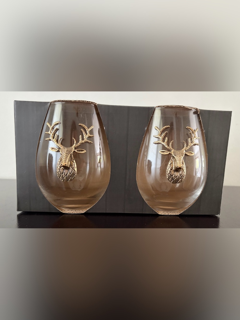 Colin & Justin Stemless Glasses with Gold Deer Accent - Set of 2